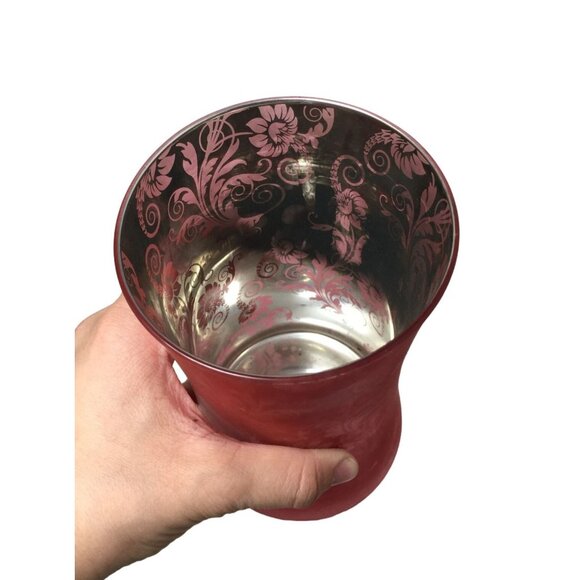 Pair of Red & Patterned Woodwick Candle Holders - each about 7" tall - Picture 7 of 9